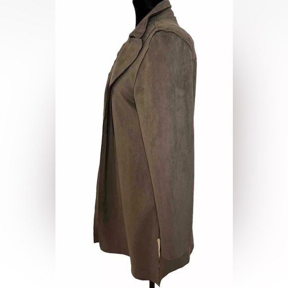 Premise Faux Leather Jacket Sz S Gray Green Open Front Minimalist Long Lines EUC - Picture 4 of 13